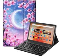 Qindaiwen Étui clavier pour tablette Amazon Fire HD 10 (13e/11e génération, sortie en 2023/2021) 10,1", similicuir PU avec clavier Bluetooth amovible, croissant de lune