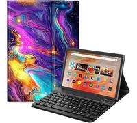 Qindaiwen Étui clavier pour tablette Amazon Fire HD 10 (13e/11e génération, version 2023/2021) 10,1", similicuir PU avec clavier Bluetooth amovible, marbre coloré
