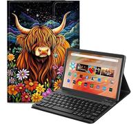 Qindaiwen Highland Cow 2 Étui avec clavier Bluetooth amovible pour tablette Amazon Fire HD 10 10,1" 10,1" (13e/11e génération, version 2023/2021)