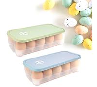 QINERSAW 2 PCS Boîte de Rangement Œufs PP 10 Grilles - Support Frigo Porte-Œufs Bleu Vert 24.5x12x7cm