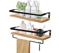 QINERSAW 2 PCS Étagère Bois 40*13*7.5cm Étagère Flottante Rustique Support Mural Douche Salle de Bain pour Shampooing Parfum