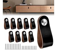 QINERSAW Lot de 10 poignées de porte de meuble en cuir noir, 20 vis, simples et élégantes, 14 x 2,5 cm, ambidextres, utilisation intérieure