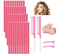 QINERSAW Lot de 40 bigoudis flexibles en forme de papilotes, 24 cm, souples en mousse, pour les cheveux, femmes et filles, sans chaleur, avec 2 peignes et 3 clips