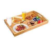 QINERSAW Plateau de Service Rectangulaire en Bambou 41 * 29 * 5cm Plateau Repas en Bambou Plateau en Bois Aperitif Plateau de Lit Petit Déjeuner Grand Plateau de Service en Bois pour Thé Café Boisson
