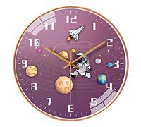 QINFIEY Horloge murale silencieuse de 30,5 cm pour enfants, sans tic-tac, fonctionne avec piles, style voyage, décoration pour la maison, l'école, la chambre des filles, le salon (rose)