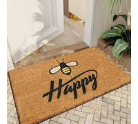 Qingbei Rina Paillasson d'extérieur 60 x 90 cm en fibre de coco robuste avec dos antidérapant - Grand paillasson extérieur - Bee Happy