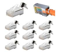 QingCming Connecteur RJ45 Cat7 Cat6A de 2ème Génération Pass Through, Fiche Réseau Blindée, pour Câble de Pose Blindé, Lot de 10, avec Protection Anti-Torsion, Haute Vitesse, 10 Gigabit Ethernet