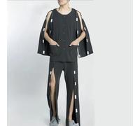 QINGDONGDZA Robe de Soignant Printemps-Automne Facile à Enfiler et à Retirer pour Patients Alités Ensemble de Vêtements de Nuit pour Dialyse et Rééducation après Fracture,Dark Gray Suit,M