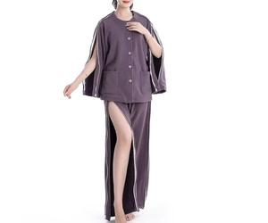 QINGDONGDZA Veste jetable Facile à Porter pour Patients Automne/Hiver pour Personnes âgées avec Fracture osseuse, Fermeture éclair complète, Uniforme Infirmier, vêtement de Nuit épais,Purple Suit,M