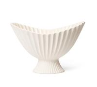 QINGGANG-0224 Centre de table décoratif Coupe à fruits côtelée sur pied, en céramique crème, idéale for servir des amuse-gueules et décorer une table