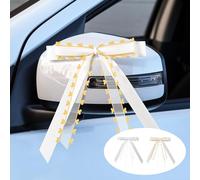 QINGHEC 12 Pièces Noeud Voiture Mariage avec Cœurs, Noeud Blanc Decoration, Ruban Voiture Mariage, Decoration Voiture Mariage pour Décoration de Voiture, Noël, Fête, Papier Cadeau