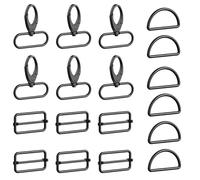 QINGHEC 18 Pièces Mousqueton Sac a Main Accessoires Couture Anneaux en D 46mm Boucle Sangle Mousqueton Pivotant Noir Boucle Coulissante pour Attache Sac à Dos Porte-clés Colliers de Chien