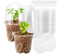 QINGHEC 20 Pieces Godet Semis Pot Transparent Plante 9cm Cache Pot Plante Interieur Pots de Fleurs Exterieur Petit Jardiniere Plastique avec Couvercle et étiquettes pour Graines, Semis et Plantes