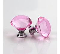 QINGHEC 6 Pièces Bouton de Tiroir en Verre Cristal, Poignée Bouton de Porte Placard Meuble Tiroir, Poignée de Meuble en Pink Cristal pour Meubles Commode Armoire Placard, avec 30mm Vis