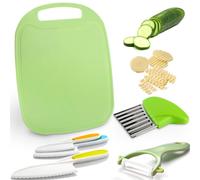 QINGHEC 6 Pièces Kit Couteau Cuisine Enfant, Couteau Montessori, Couteau Enfant qui ne Coupe pas, Kit Couteaux Securite de Cuisine pour Enfants, avec Planche À Découper pour Couper et Cuisiner