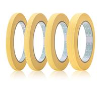 QINGHEC Lot de 4 rouleaux de ruban adhésif jaune - 5 mm/8 mm/12 mm/15 mm de large x 55 yards de large - Ruban de masquage pour peinture de voiture, peinture, façade