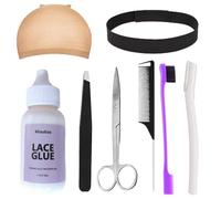 QingJii Kit d'installation de perruque en dentelle, kit d'installation de perruque pour débutants, bonnet de perruque HD pour perruque frontale, colle en dentelle imperméable, brosse à bord, bande