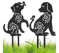 QINGLANG Lot de 2 statues de jardin en métal - Silhouette de chien noir - Décoration de jardin - Décoration d'extérieur pour la maison, la cour, la terrasse, le jardin
