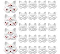 QINGLANG Lot de 24 masques de chat à décorer en papier blanc à faire soi-même - Motif animal - Peint à la main - Demi-masque personnalisé pour cosplay, bal masqué, Halloween et carnaval