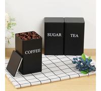 QINGLANG Lot de 3 boîtes à thé, café, sucre en métal de 1 000 ml avec couvercles hermétiques pour la cuisine et la maison (noir)