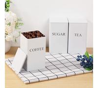 QINGLANG Lot de 3 boîtes à thé, café, sucre en métal de 1 000 ml avec couvercles hermétiques pour la cuisine et la maison (blanc)