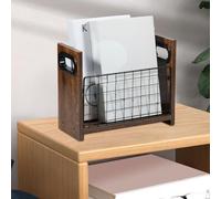 QINGLANG Porte-revues en métal et bois pour magazines, journaux, courrier et dossier, organiseur de dossier, panier de rangement pour magazines, livres, documents, tablettes