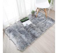QINGLOU Peau de Mouton synthétique,Cozy Sensation comme véritable Laine Tapis en Fourrure synthétique, Fluffy Soft Longhair Décoratif Coussin de Chaise Canapé Natte (Gris, 80 x 180cm)