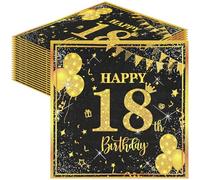 qingmeng finemark Lot de 20 serviettes de table pour 18e anniversaire garçon fille - Noir et doré - 33 x 33 cm - Décoration de table Happy Birthday 18 ans