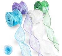 qingmeng Lot de 4 rubans de satin 40 mm x 9 m - En organza scintillant - Blanc, bleu, vert, violet - Large ruban cadeau - En mousseline de soie - Pour travaux manuels et emballage cadeau