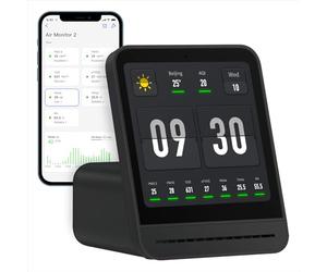 Qingping Moniteur de Qualité de l'Air 2, Détecteur de Qualité de l'Air Intérieur, PM2.5, CO2, PM10, Bruit, Température, Humidité, Nouvelle Fonction Réveil, Testeur de Qualité de l'Air Intelligente