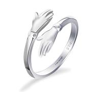 Qings Bague Câlin Réglable Gravée I am Enough Plaqué Or Blanc - Couple étreignant Anneaux d'étreinte pour Garçon Fille Anneaux D'enveloppement de Bande D'amitié Câlin Autour des Anneaux Bijou