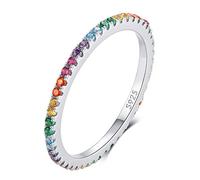 Qings Bague de Mariage éternité en Argent Sterling 925, Arc-en-Ciel Zircon Cubique Diamant Simulé Bague Empilable Bijoux Cadeau pour Femme Filles