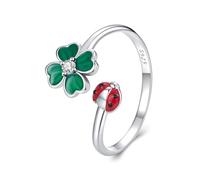 Qings Bague Fleur pour Femmes en Argent Sterling 925 Trèfle à Quatre Feuilles Bagues Ouvert Réglable avec Marguerite Floraux Cadeaux Anniversaire pour Mère