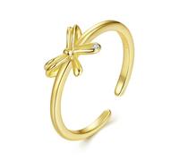 Qings Bague Nœud 925 Argent Sterling Nœud Papillon Délicat Bague Ajustable Ouverte Anniversaire Noël Bijou Ruban Cadeaux Pour Femmes Filles,Or