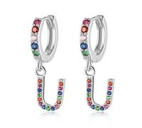 Qings Boucle D'oreille Creole avec Pendentif Lettre U Boucle D'oreille Initiale Argent Sterling 925 Boucles D'oreilles Boucles D'oreilles Pendants avec Initiale U pour Femme