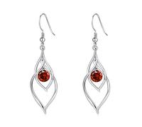 Qings Boucles d'oreille Pierre de Naissance, Janvier Grenat Boucles d'Oreilles Argent Sterling 925 Pendentif Infini avec Rouge Zircon Cubique, Belle Bijoux Cadeau Anniversaire pour Femmes Filles