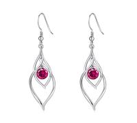 Qings Boucles d'oreille Pierre de Naissance, Juillet Rubis Boucles d'Oreilles Argent Sterling 925 Pendentif Infini avec Rouge Zircon Cubique, Belle Bijoux Cadeau de Anniversaire pour Femmes Filles