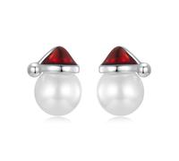 Qings Boucles d'oreilles Bonnet de Noël pour Femmes en Argent sterling 925 Petit Boucles d'oreilles Perlées avec Bonnet de Noël Rouge Accessoire de Noël