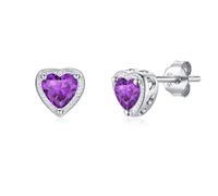 Qings Boucles d'oreilles de Naissance en Argent Sterling 925,Clous d'oreilles en Forme de Coeur Zircon Cubique Cadeau D'anniversaire pour Filles et Femmes