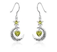 Qings Boucles d'oreilles Lune en Argent 925 avec Grenat Améthyste Aigue Marine Emeraude Rubis Péridot Saphir Pendantes Boucles d'oreilles d'étoile Celtique avec Cœur de Pierres de Naissance pour Femme