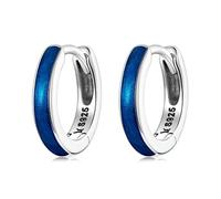 Qings Boucles d'oreilles Petite Creoles Bleu Femme Argent Sterling 925 émail Boucles D'Oreilles Petite Cartilage CréOles Huggie Hypoallergénique Bijoux Cadeau pour Femmes Filles Homme