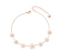 Qings Bracelet de cheville marguerite en or rose Sept Fleurs Chrysanthème Croix Chaîne Réglable 25cm Bracelet plaqué platine 18 carats Cadeau de bijoux pour femmes filles