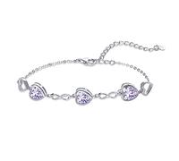 Qings Bracelet de Pierres de Naissance Alexandrite de Coeur Argent Sterling Juin Bracelet Réglable en Symbole de l'infini avec 3 Cœurs en Zirconium Cadeaux d'anniversaire Noël pour Femmes Fille Elle