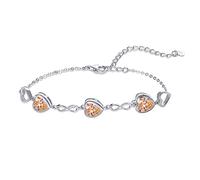 Qings Bracelet de Pierres de Naissance Citrine de Coeur Argent Sterling Novembre Bracelet Réglable en Symbole de l'infini avec 3 Cœurs en Zirconium Cadeaux d'anniversaire Noël pour Femmes Fille Elle