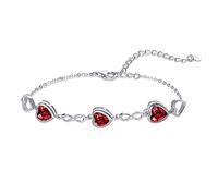 Qings Bracelet de Pierres de Naissance Grenat de Coeur Argent Sterling Janvier Bracelet Réglable en Symbole de l'infini avec 3 Cœurs en Zirconium Cadeaux d'anniversaire Noël pour Femmes Fille Elle