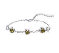 Qings Bracelet de Pierres de Naissance Péridot de Coeur Argent Sterling Août Bracelet Réglable en Symbole de l'infini avec 3 Cœurs en Zirconium Cadeaux d'anniversaire Noël pour Femmes Fille Elle