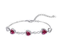 Qings Bracelet de Pierres de Naissance Rubis de Coeur Argent Sterling Juillet Bracelet Réglable en Symbole de l'infini avec 3 Cœurs en Zirconium Cadeaux d'anniversaire Noël pour Femmes Fille Elle