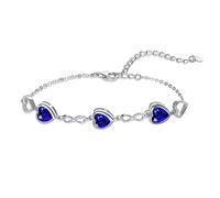 Qings Bracelet de Pierres de Naissance Saphir de Coeur Argent Sterling Septembre Bracelet Réglable en Symbole de l'infini avec 3 Cœurs en Zirconium Cadeaux d'anniversaire Noël pour Femmes Fille Elle