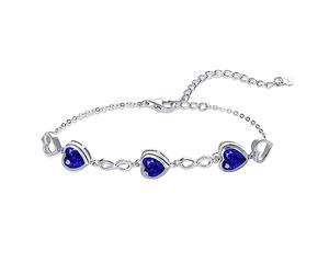 Qings Bracelet de Pierres de Naissance Saphir de Coeur Argent Sterling Septembre Bracelet Réglable en Symbole de l'infini avec 3 Cœurs en Zirconium Cadeaux d'anniversaire Noël pour Femmes Fille Elle
