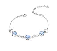 Qings Bracelet de Pierres de Naissance Tanzanite Coeur Argent Sterling Décembre Bracelet Réglable en Symbole de l'infini avec 3 Cœurs en Zirconium Cadeaux d'anniversaire Noël pour Femmes Fille Elle